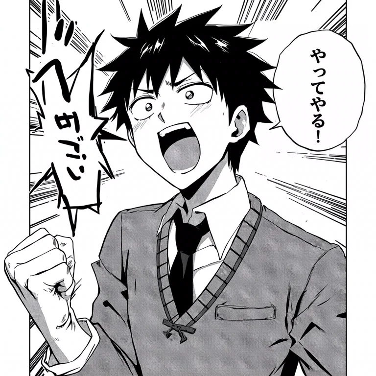 吹き出しの文字を「やってやる!」に直したマンガ画像