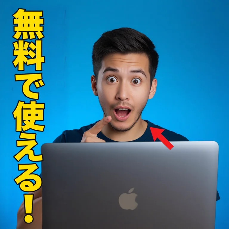 左の文字を「無料で使える!」に直したサムネイル風の画像